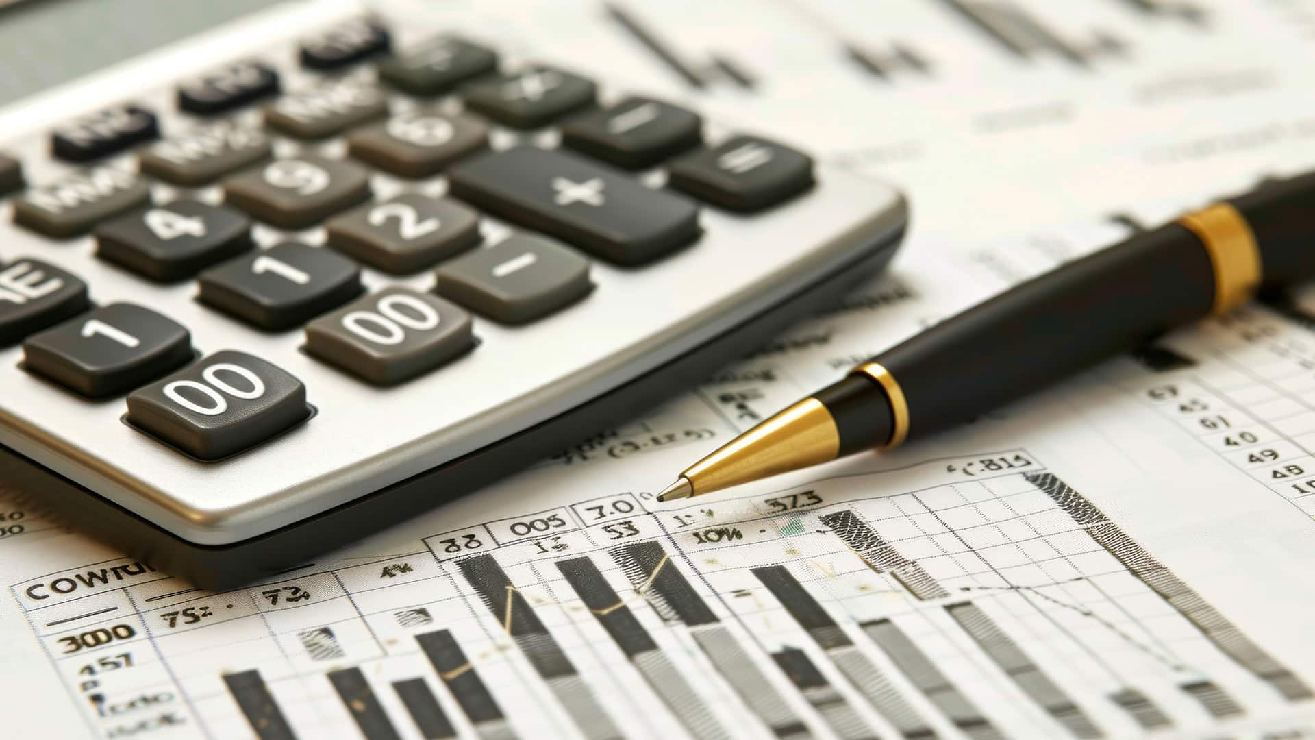 Calculatrice et crayon pour noter les calculs d'optimisation fiscale pour les entreprises en fin d'année