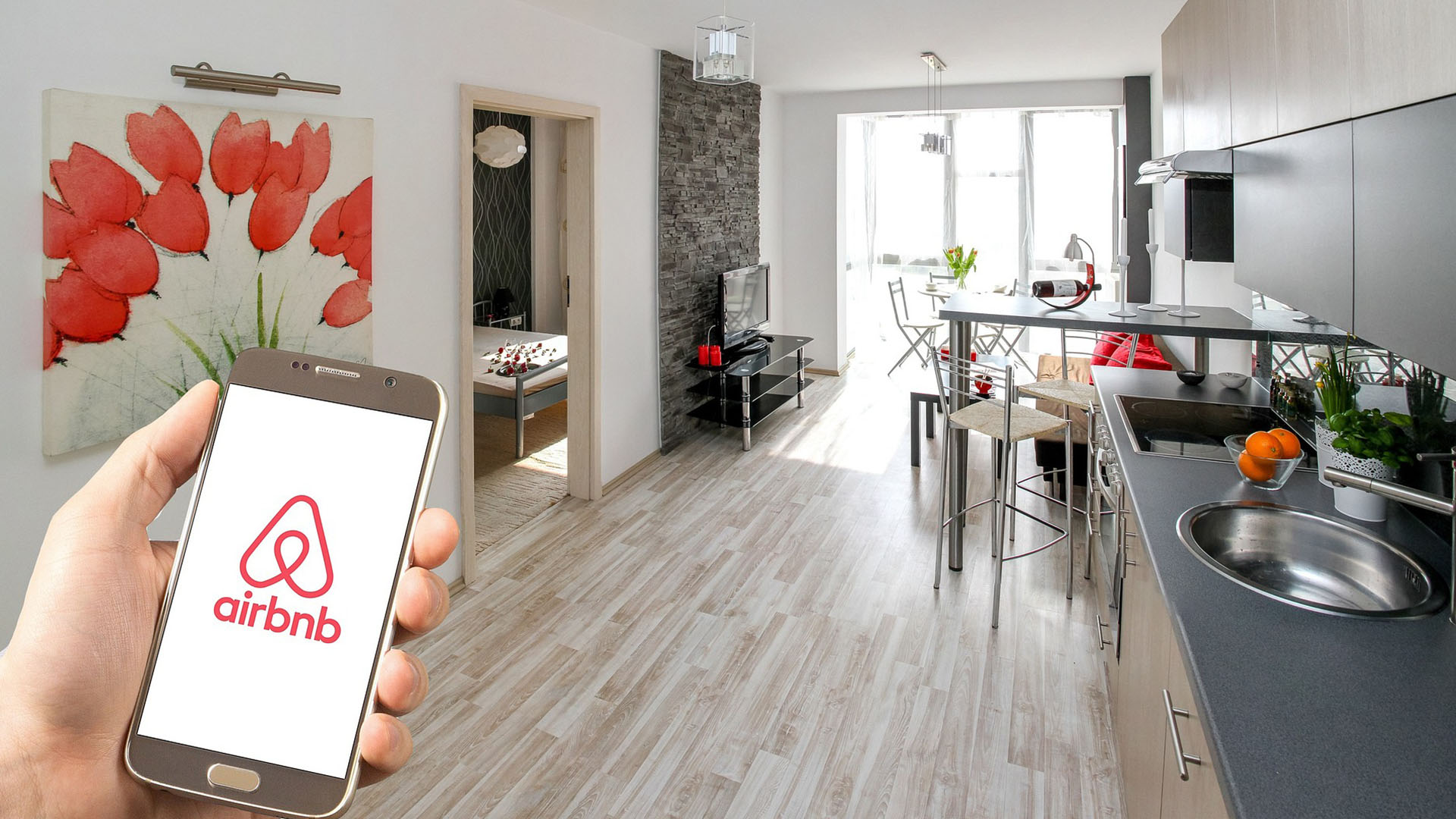 Portable Airbnb avec un appartement en location en fond